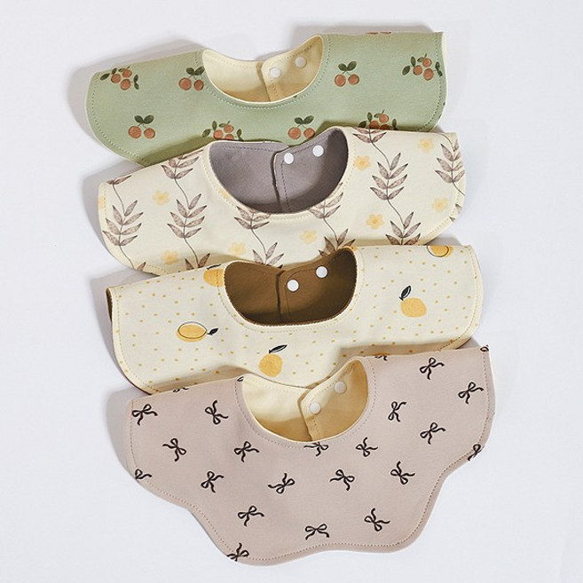 몽실이 북유럽풍 360도 양면 턱받이 4종 세트 순면 무형광 롤링 사계절 아기 유아 신생아 선물포장