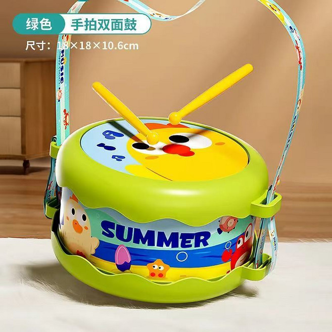 兒童雙面手拍鼓 打鼓玩具 打擊樂器玩具 敲敲玩具, 1個, 綠色, 綠色