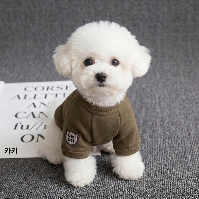 부드러운 강이지 면 티셔츠, 1개, 카키