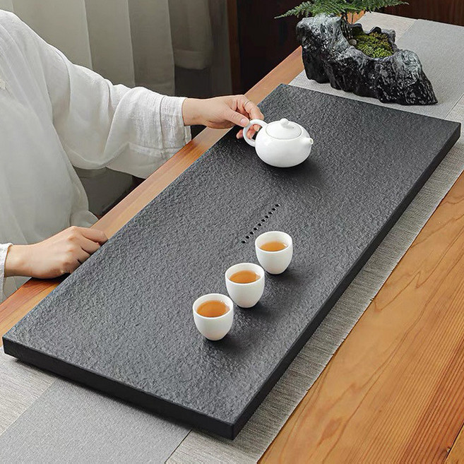 天然石頭烏金石 小茶盤 幹泡排水, 小舟,50*30*3釐米, 1個