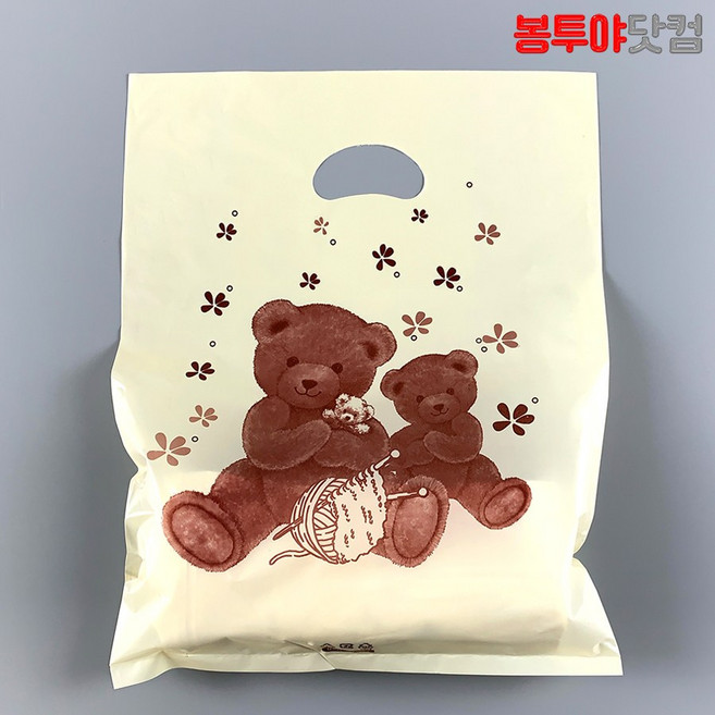 봉투야닷컴 HD PE 30호 비닐쇼핑백 30x39cm 100장, 곰돌이-아이보리, 1개