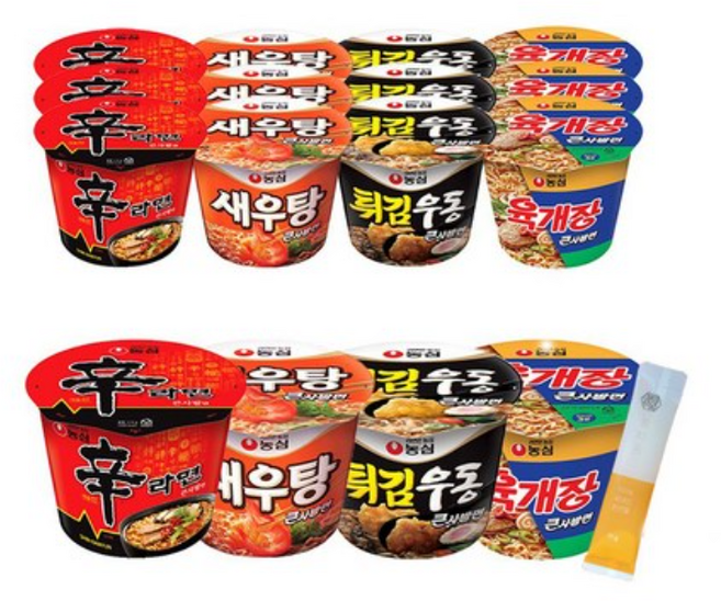 농심 큰컵 세트 (신라면 4개 + 새우탕 4개 + 튀김우동 4개 + 육개장큰사발 4개), 1개