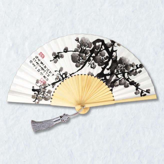[자체제작] 백의민족공방 국산 전주 합죽선 부채 (중), 1개, 수묵 매화