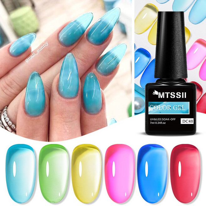 Mtssii 7ML 6 개/대 젤리 유리 젤 매니큐어 세트 바다 파란색 반투명 네일 젤 세미 퍼머넌트 UV 젤 폴란드어 바니시