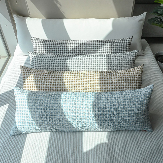 지지미 리플 시어서커 크로스 체크 ver2 사각 바디필로우, 진베이지