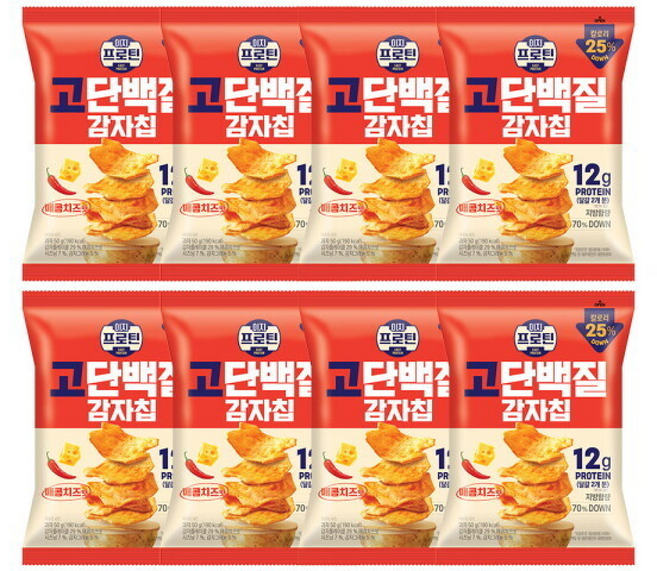롯데웰푸드 이지 고단백질 감자칩 매콤치즈맛, 50g, 8개