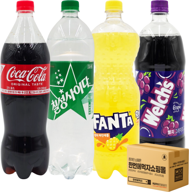 [한번에먹자] 대용량 탄산세트 4종 혼합 ( 코카콜라 업소용 + 칠성사이다 업소용 + 환타 파인애플 + 웰치스 포도 ) 사무실음료 가정용 업소 당구장 노래방 식자재, 4개, 1.2L