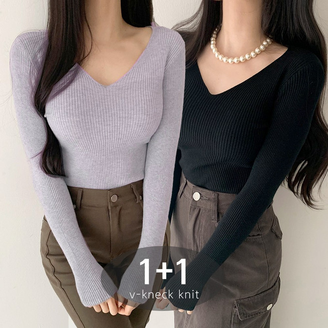 [순이] C.여성 1+1부들 골지 브이넥 슬림 이너니트