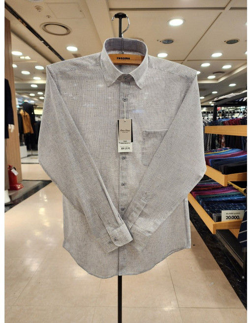NC 불광점 레노마 백화점 이월 # 여름 맞이 시원하고 청량감이 있는 아이스텐셀 스타체크 남자 스냅카라 일반 핏 셔츠 RPSSG1-038-GY VL
