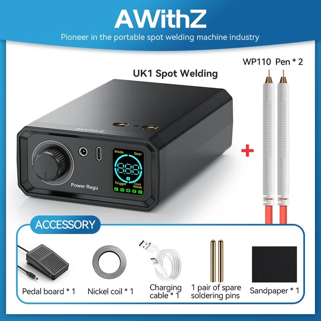 Awithz 9000W 스팟 용접기 고출력 휴대용 페달 미니 DIY 도구 니켈 스트립 18650 리튬 배터리용, Awithz-UK1