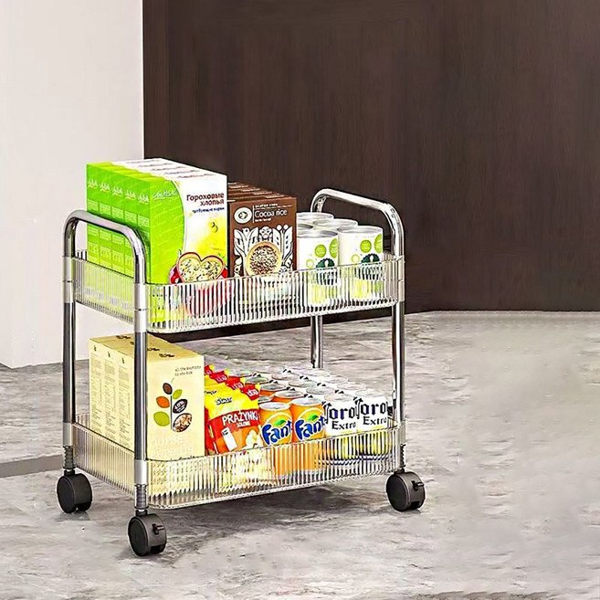 투명 아크릴 스틸 바디 이동식 트롤리, 2단