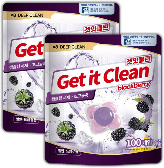 겟잇클린 캡슐 세탁세제 블랙베리, 2개, 100개입