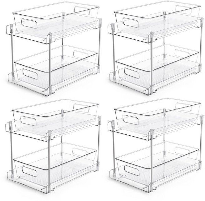 Vtopmart 다용도 서랍식 수납장 슬라이딩 선반 씽크대 양념통 정리대, 4개, 투명