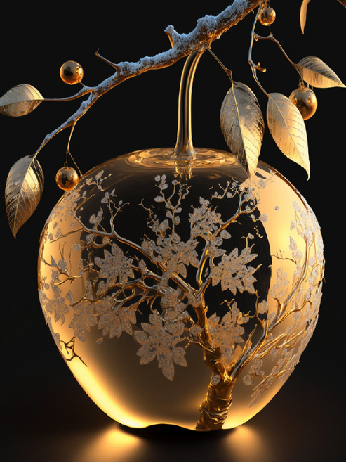 황금사과 3D 보석십자수 골드사과 평안 부귀재물 풍수 다이어몬드페인팅 소 중 대형 원형비즈 집들이 가게오픈 어르신 효도선물 아트수공예 diy세트 11종, 30x40CM(패브릭원단형), 눈꽃 골드사과 십자수01번, 1개