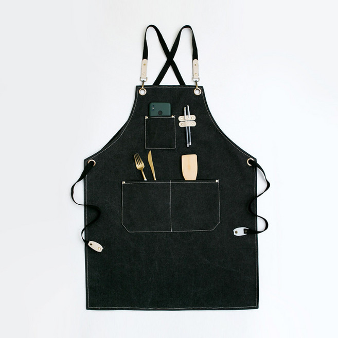 오넬라 가죽 캔버스 앞치마, 블랙, 1개