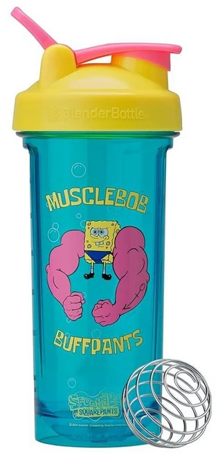 BlenderBottle 스폰지밥 셰이커 보틀 프로 시리즈 단백질 쉐이크 운동 828ml 28온스, 머슬밥 버프팬츠, 1개 - 쿠팡