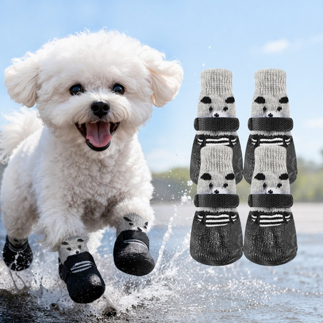 사니사니 강아지 미끄럼 방지 방수 양말 신발, 1개, 곰돌이블랙