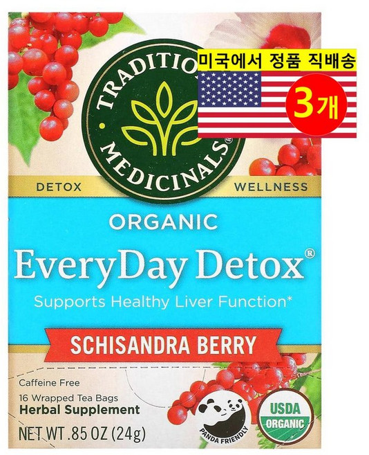 Traditional Medicinals 간 건강 관리 디톡스 오가닉 오미자 베리 허브 티 무카페인 16개입 24g 1개, 3개