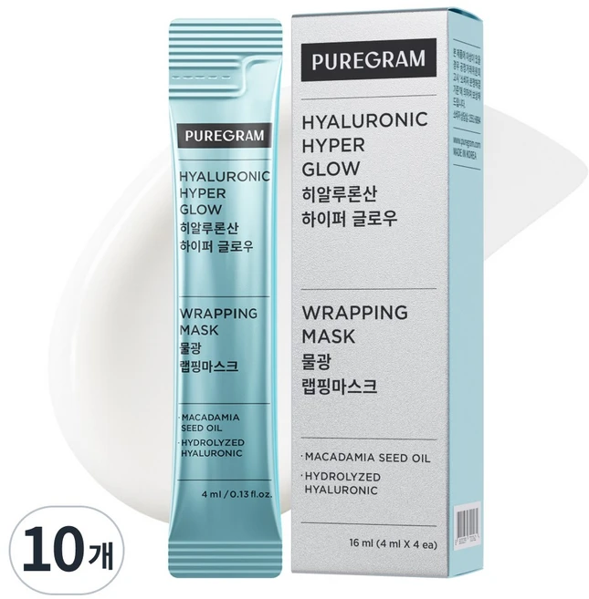 퓨어그램 하이퍼글로우 히알루론산 랩핑마스크 물광 탄력 리프팅 집중케어, 10개, 4개입 - 쿠팡