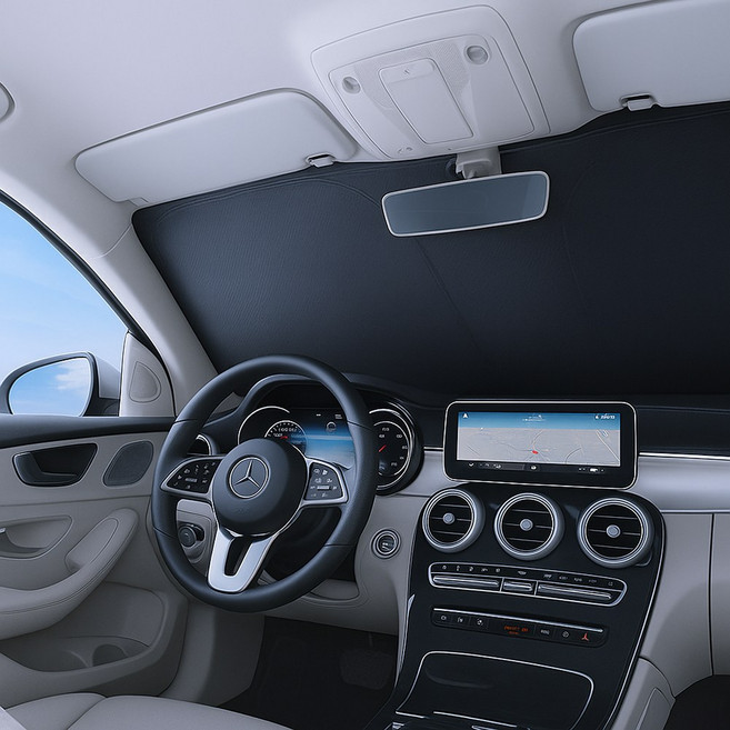 뉴밸코 원터치 접이식 차량용 햇빛 가리개, 1개, 블랙+실버