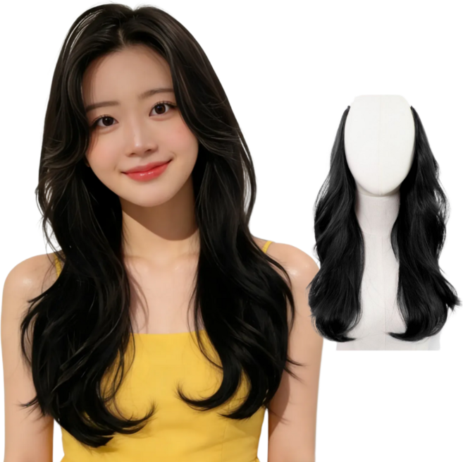 망고팡 분위기 여신 C컬 S컬 레이어드펌 붙임머리 가발, 1개, 진한블랙