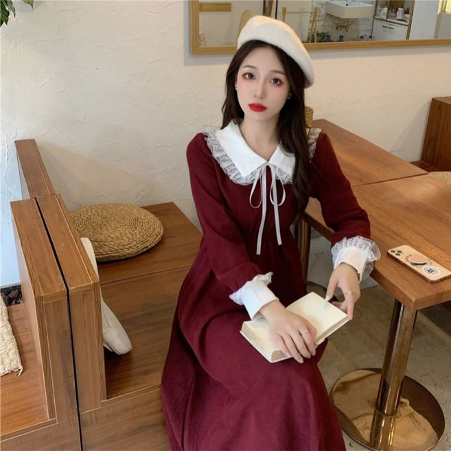 여성 복고풍 레이스 리본 원피스JCL