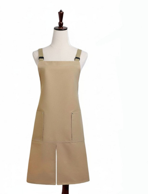 여성 여름 호텔 어린이집 주방 네일샵 카페 예쁜 원피스형 끈조절 면 린넨 프릴 빅사이즈 앞치마, 1개, 카멜