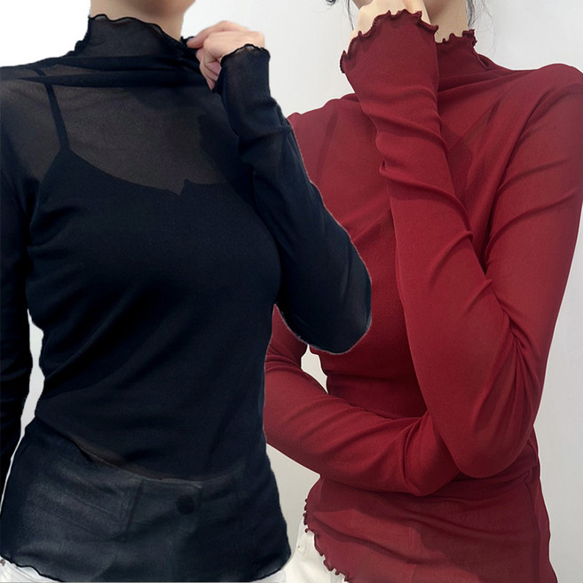 컬러풀 시스루 레이어드 블라우스 티