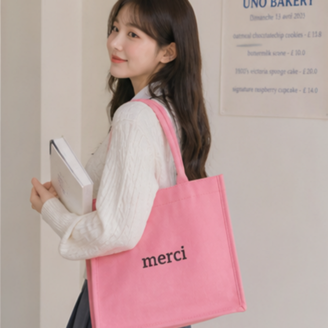 여성 봄 파스텔 핑크 데일리 캔버스 토트백 탄탄한 수납력 좋은 에코백 캐주얼 숄더백 가방