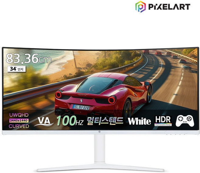 픽셀아트 [픽셀아트] PIXELART PAQ3410W 화이트 커브드 멀티스탠드 WQHD 100 울트라와이드 모니터 [무결점], 86.4cm, PAQ3410W MULTI 일반