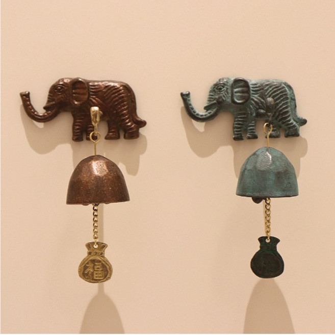 쿠칭아일랜드 현관종 현관문종 풍경 문종 코끼리 풍경종 국내제작 도어벨 차임벨 풍수소품 코끼리장식품 코끼리장식소품 황동공예, 청동코끼리