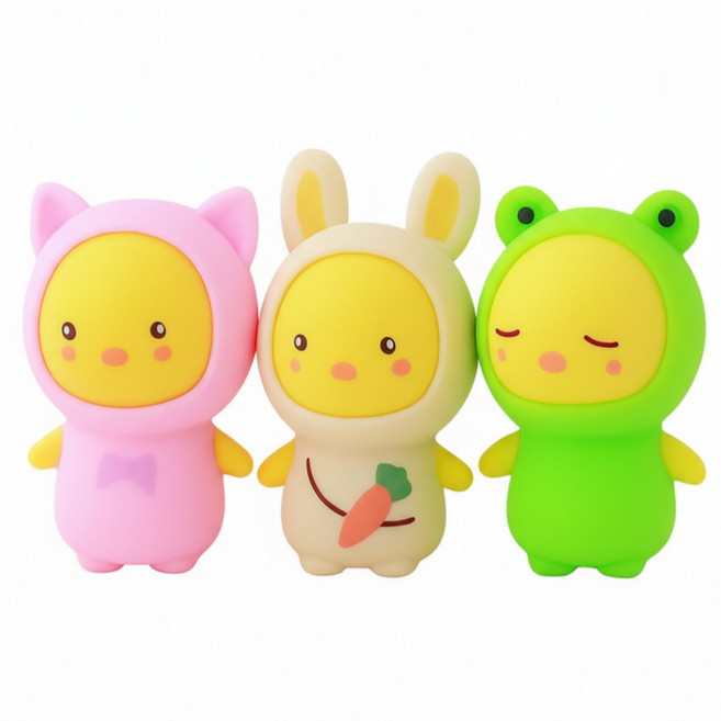 3종세트 빌리네집 옷입히는 병아리 말랑이 화이트 그린 핑크 인형, 1세트