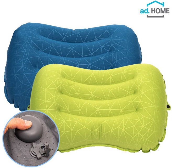 애디홈 자충식 펌프내장 여행용 캠핑베개 에어필로우 에어베개+파우치, 그린, 1개