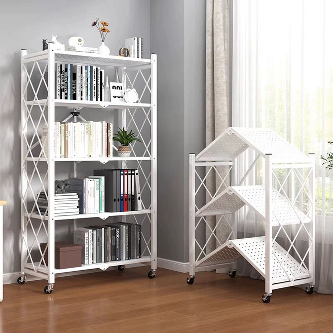 원터치 접이식 다용도 이동식 수납선반, 화이트, 5단