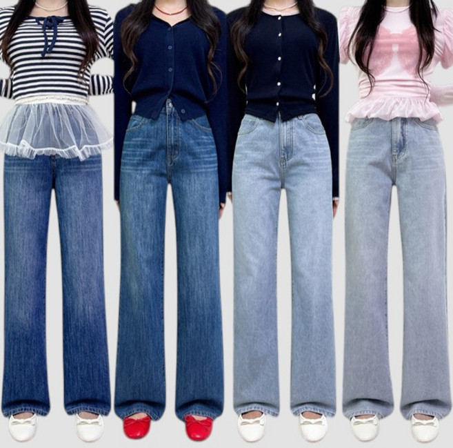 제이에므타일 [숏 롱/S~2XL] 봄신상 여성 일자 세미 와이드 팬츠 스트레이트핏 청바지 여자 빅사이즈 바지 진청 연청 키작녀 키큰녀 간절기 가을 여름 사계절