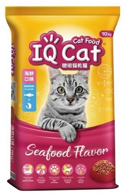 IQ Cat 聰明貓乾糧, 1個, 海鮮口味,10公斤, 10kg, 海鮮