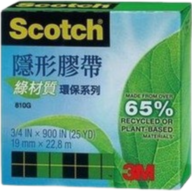 Scotch 810G 隱形膠帶 綠材質環保系列 3/4 吋 x 900 吋, 1個