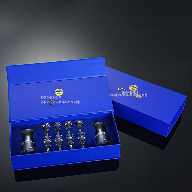 예쁜 소주잔 고량주잔 선물 각인 벚꽃 술잔 사케잔 변색, 1개, 블루 2개 8잔 80ml 세트+휴대용 가방