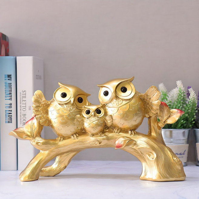 골드디자인 재물듬뿍 골드 부엉이 돈나무 장식품 풍수 인테리어 소품 개업선물, G30