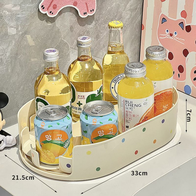 廚房冰箱收納旋轉盤 飲料調味料置物架, 1個, 奶白旋轉置物盤【調料飲料通用】