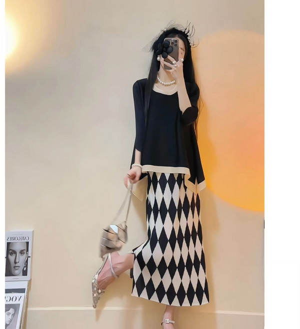 Chephie 셔링세트 루즈핏 티셔츠+스커트 투피스