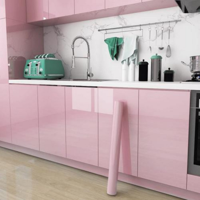 벽지 보호 PVC 진주 필름 방수 방 DIY 자체 접착 블랙화이트 옷장 주방 글로스 페이스트 가구 벽 스티커, 40cmx1M, 32) Pink Glossy - 40cmx1M