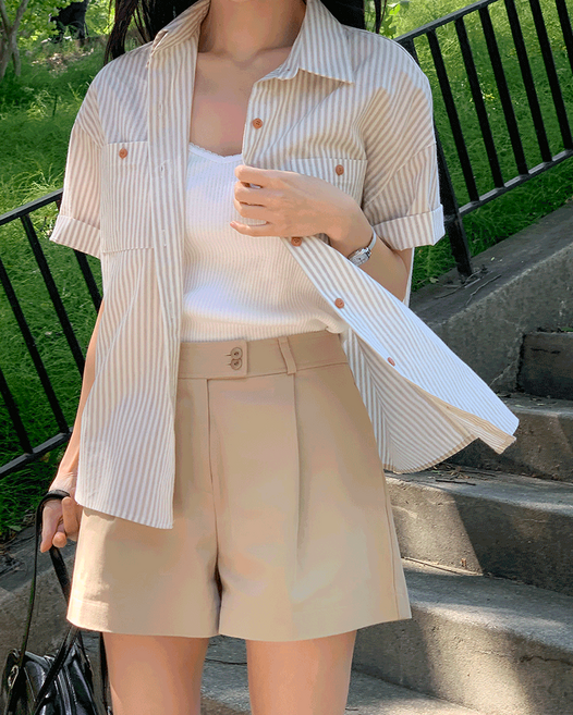 빈티지 롤업 반팔 스트라이프 셔츠(2color)