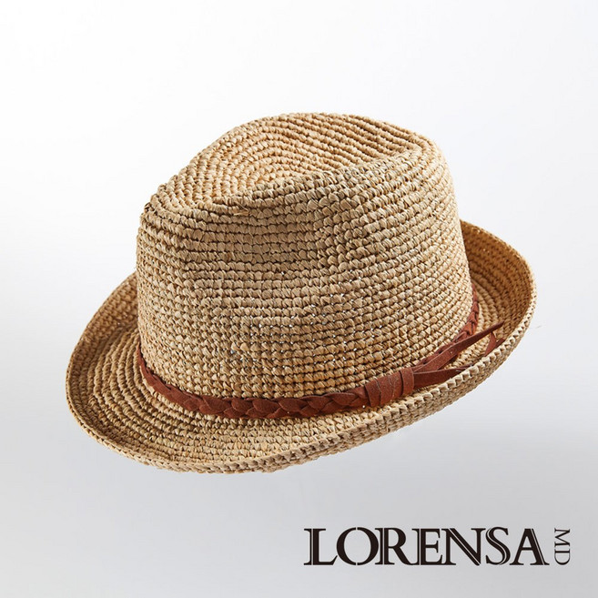 LORENSA 草帽 質感飾帶拉菲草手工編織紳士帽