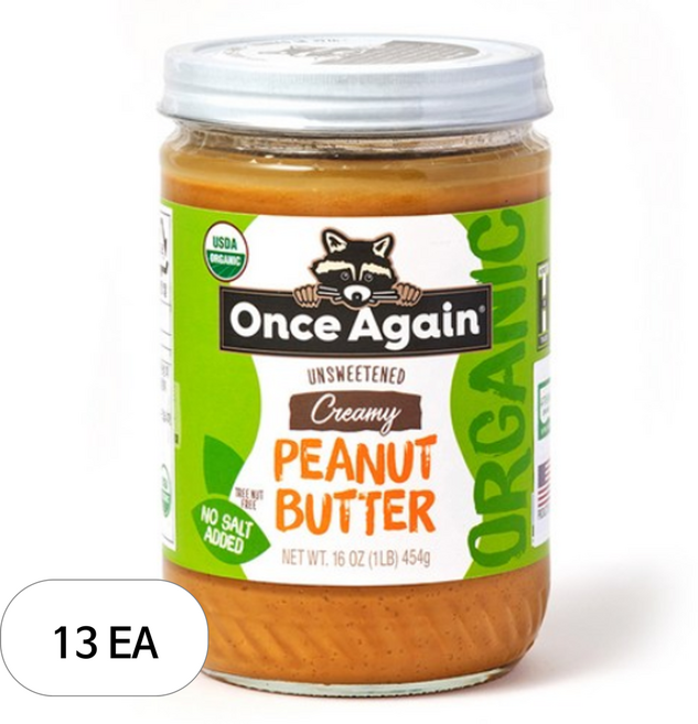 원스어게인 유기농 땅콩 크리미 땅콩버터, 13개, 454g