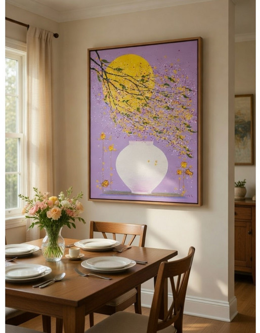 이장옥 원화 - 인연 달 항아리 복을 담는 그림 풍수 거실 호텔 사무실 원목액자