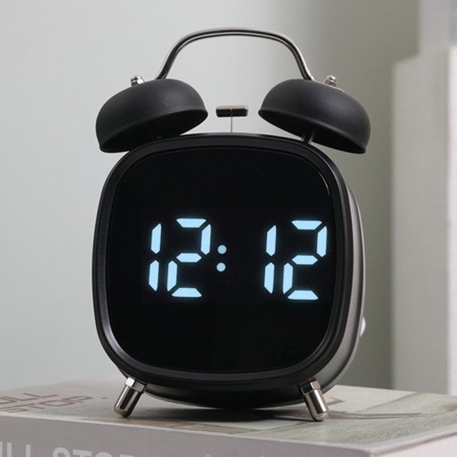 히즈플랜 LED 알람시계 시끄러운 자명종 탁상시계, 블랙