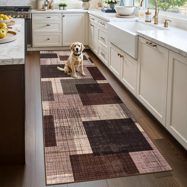 Ailyei 2x6 Runner Rug for Hallway Kitchen Washable Modern Geometric Patchwork Non Slip Low Pile R