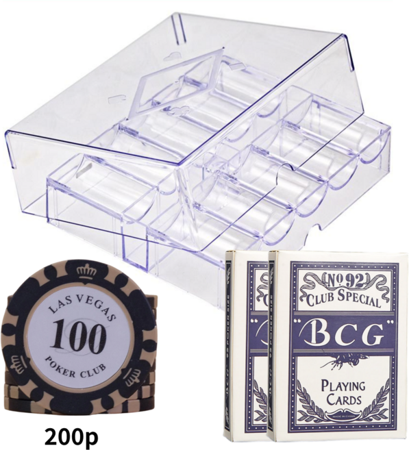 보아미 국제규격 클레이이 고급포커칩 200p+포커카드2p 아크릴세트 라스베가스, 1개, 100숫자200p세트