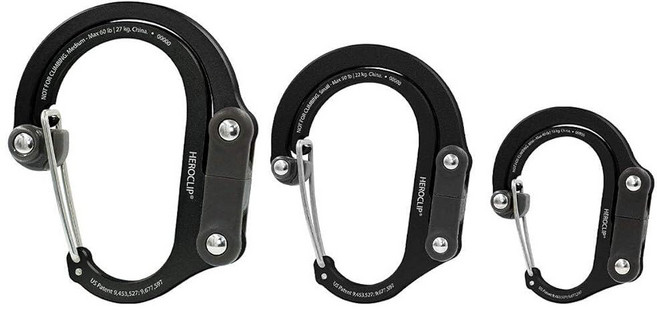 GEAR AID HEROCLIP 카라비너 기어 클립 및 후크 (미디엄) 캠핑 백팩 및 차고 정리용 블랙 및 블루, 3 Pack, Stealth Black